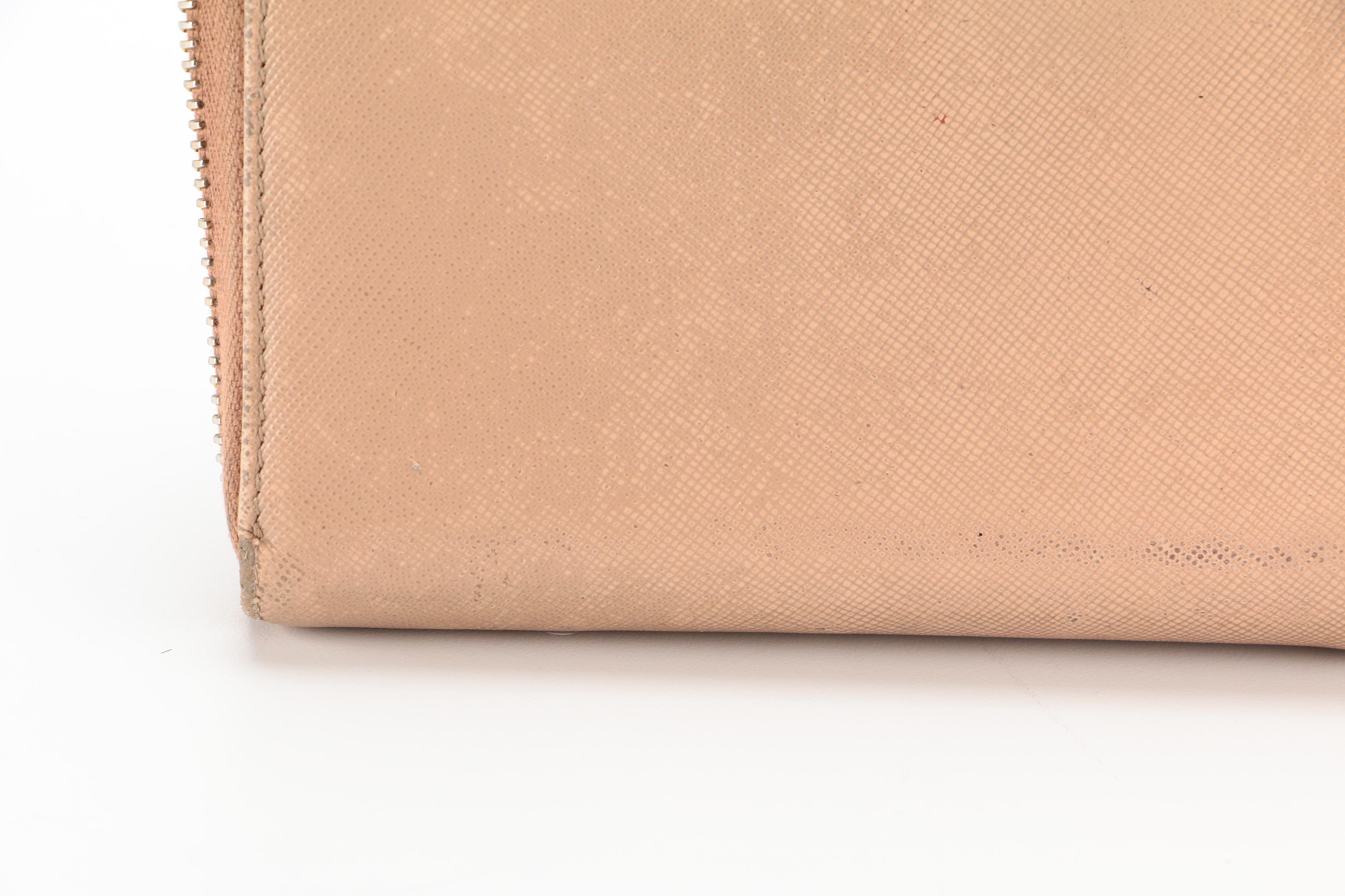 Prada Zip Wallet in Beige Saffiano Leather