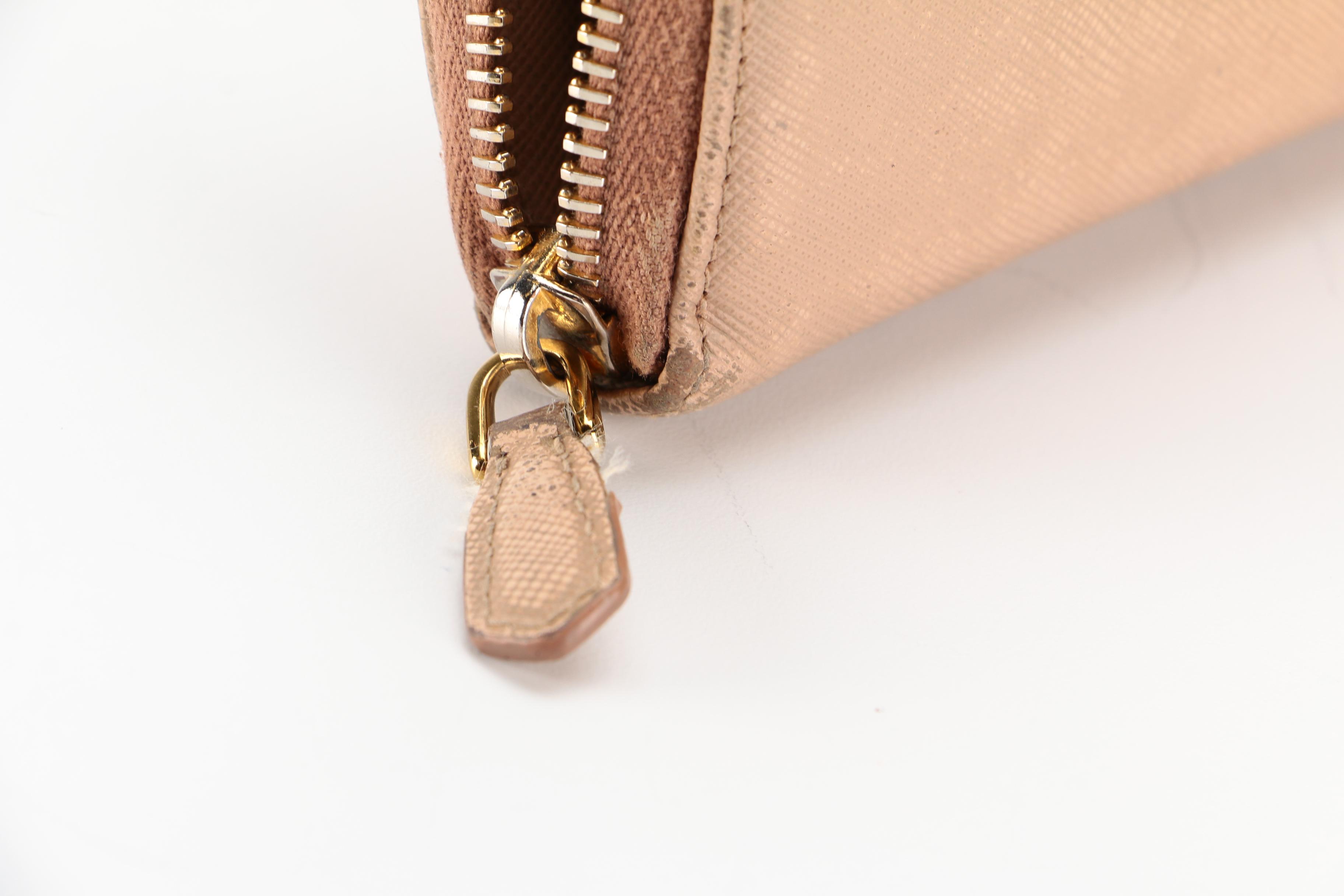 Prada Zip Wallet in Beige Saffiano Leather