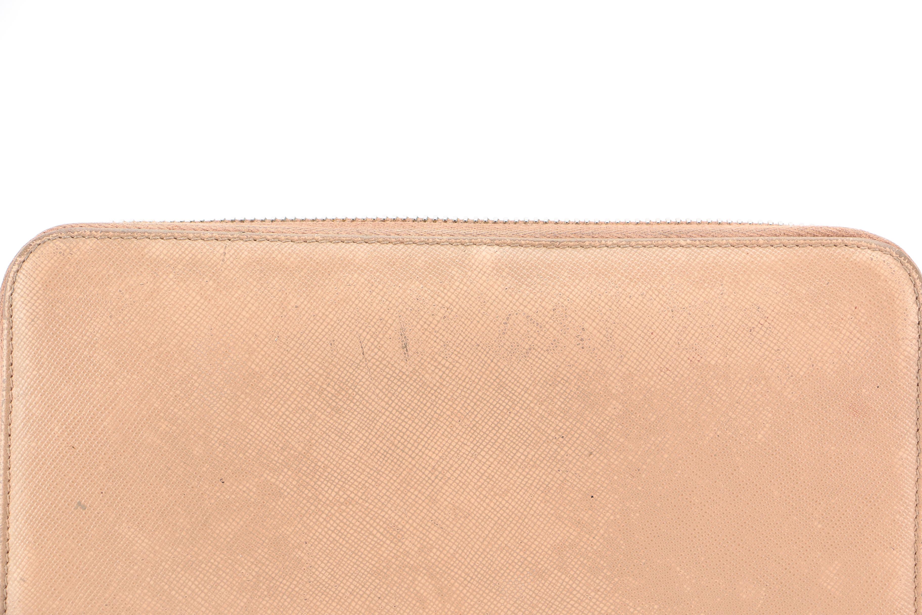 Prada Zip Wallet in Beige Saffiano Leather