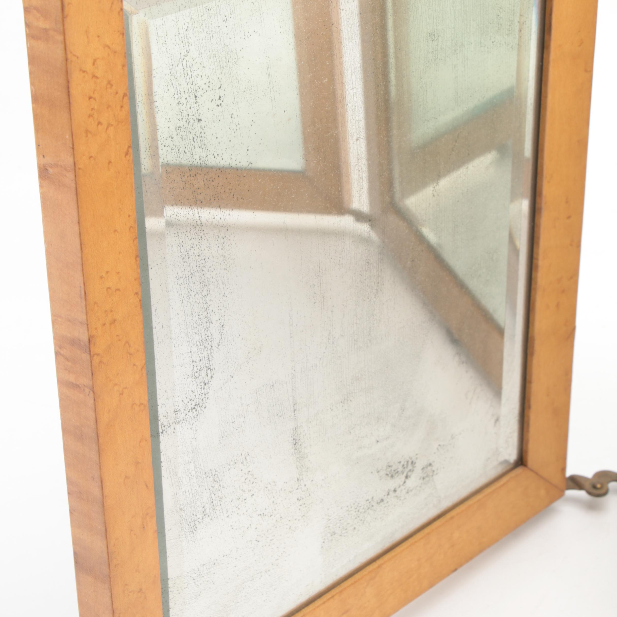 Art Nouveau Tooled Leather Folding Triptych Beveled Vanity Mirror