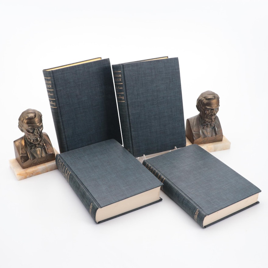 "Abraham Lincoln: The War Years" Four-Volume Set by Carl Sandburg with Bookends