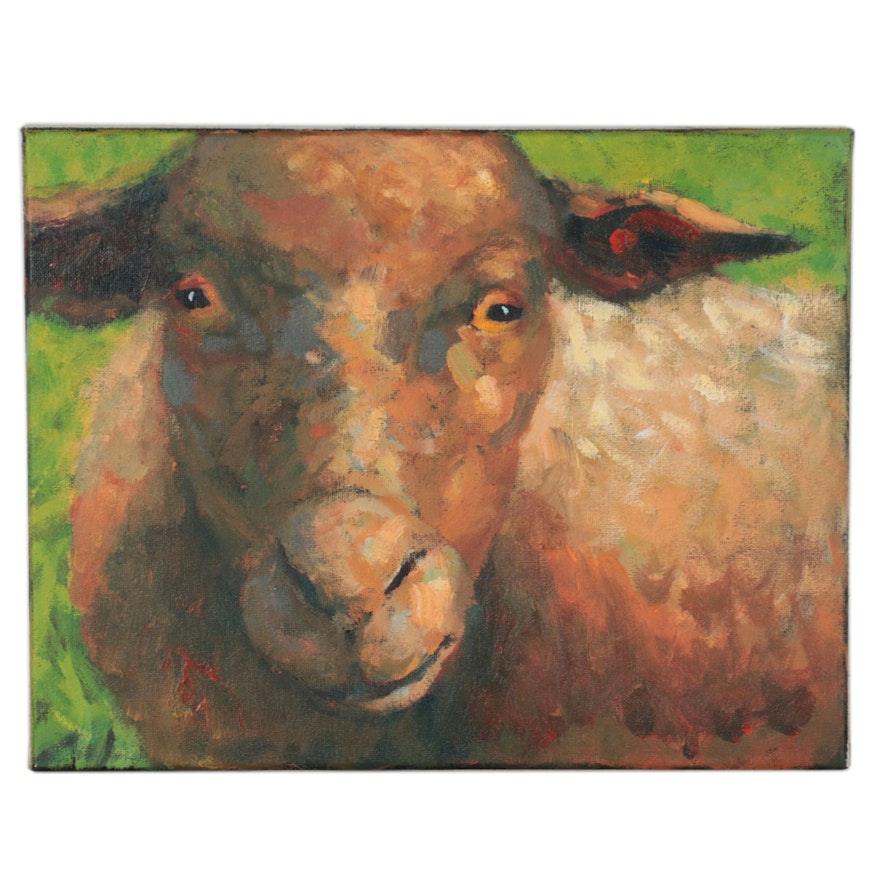 Elle Raines Acrylic Painting of Sheep, 21st Century