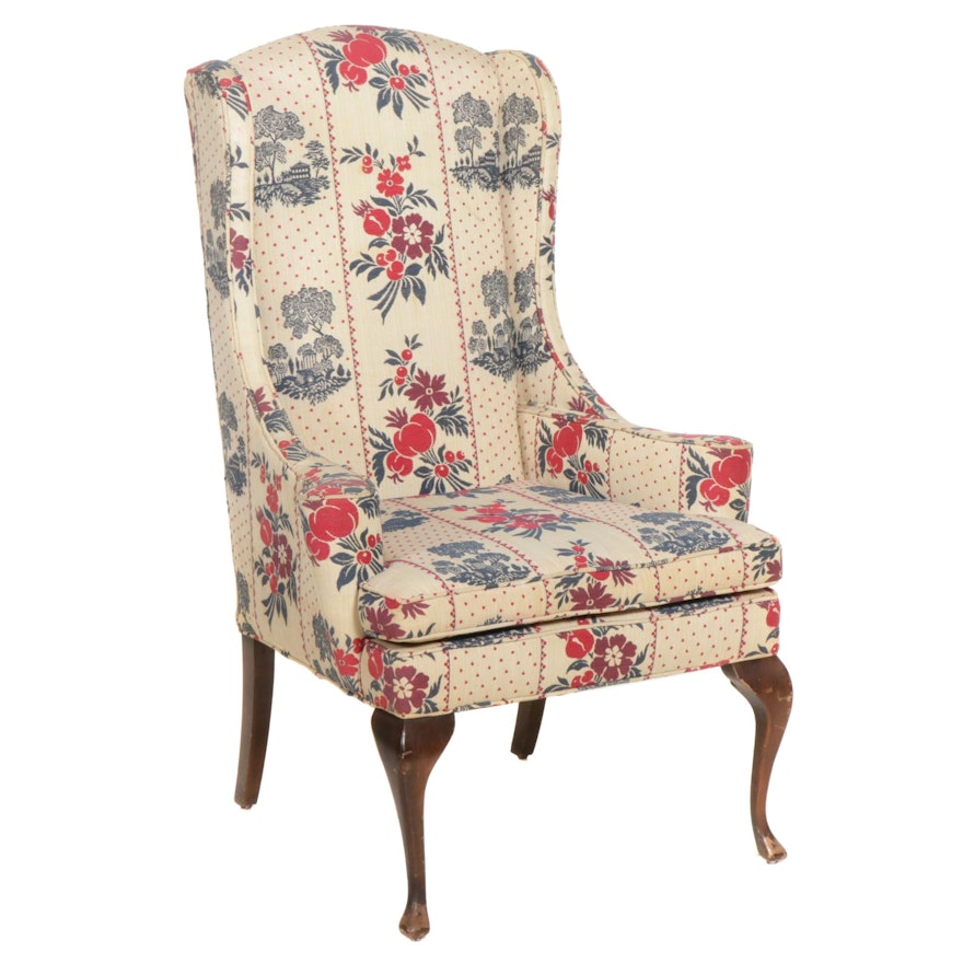 Petite Queen Anne Style Wingback Armchair, Late 20th Century