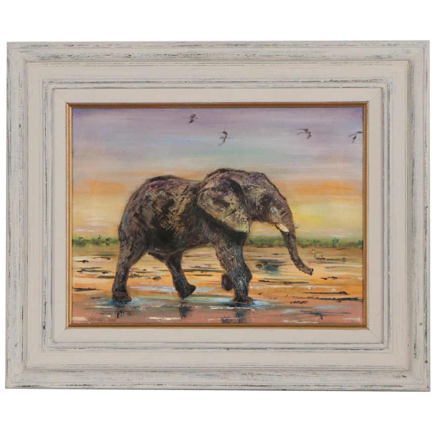Okerson Oil Painting of Elephant, 2013