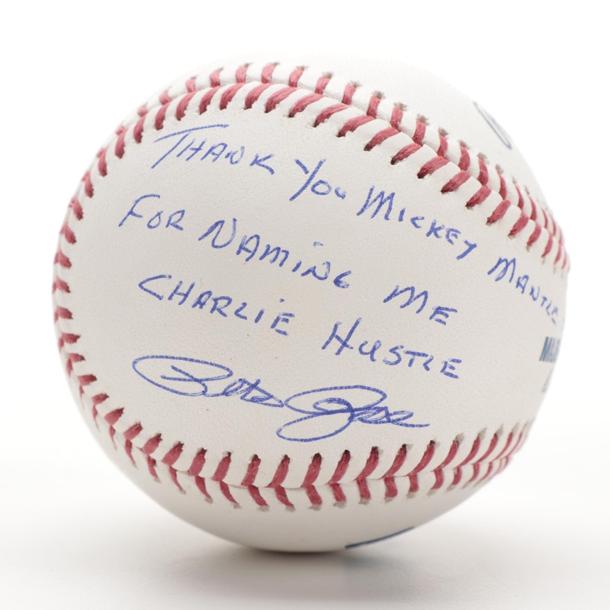 Pete Rose Signed "Thank You Mickey Mantle For Naming Me Charlie Hustle" Baseball