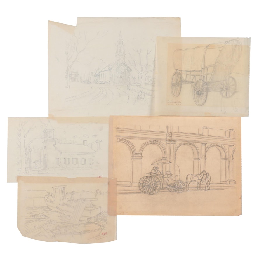 Edmond J. Fitzgerald Mixed Media Drawings, Circa 1938