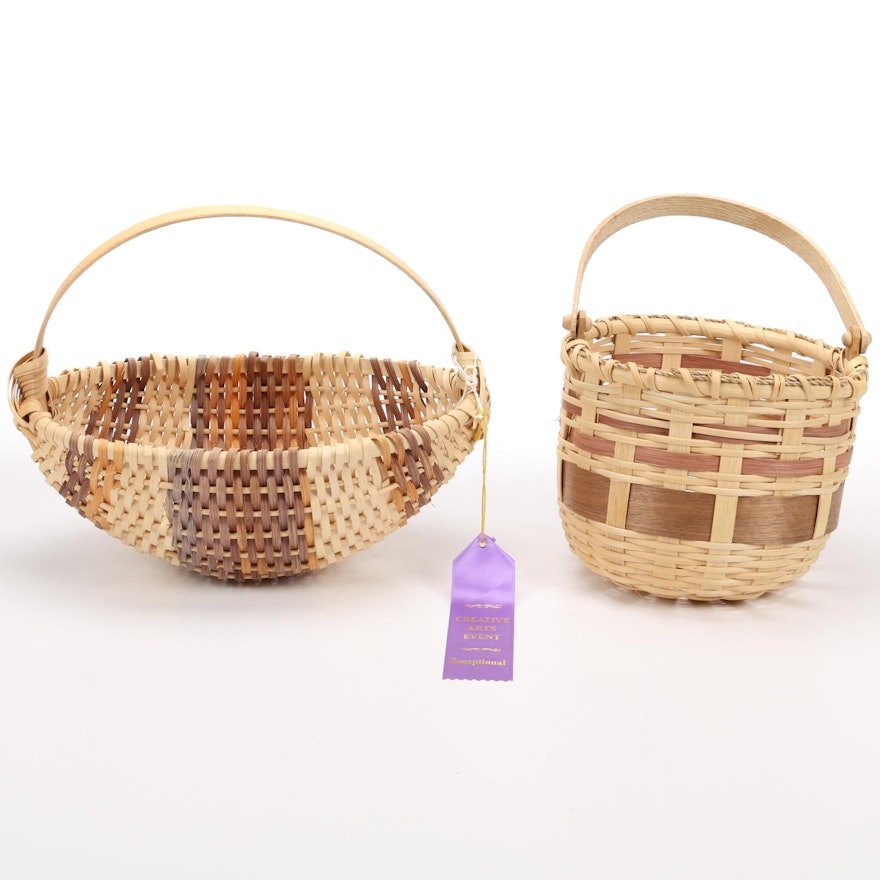 Handcrafted Wicker Woven Cane and Wood Baskets