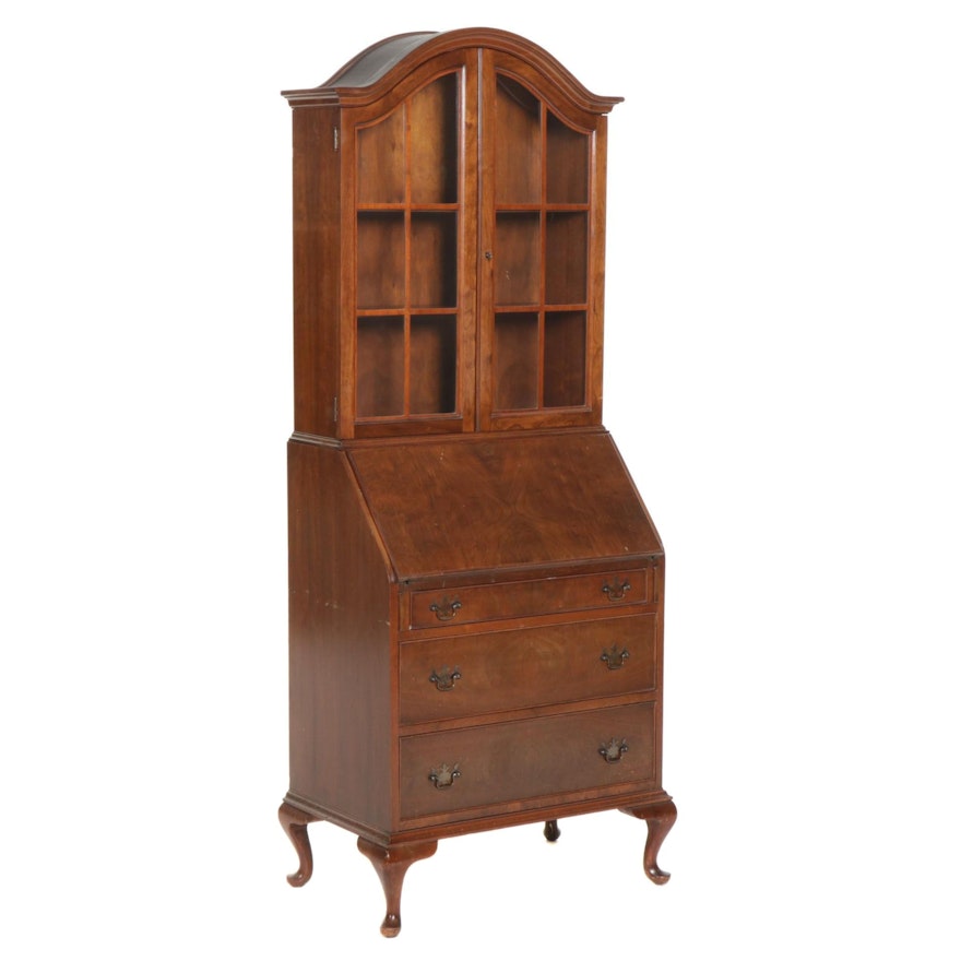 Queen Anne Style Walnut-Veneered Secretary Bookcase