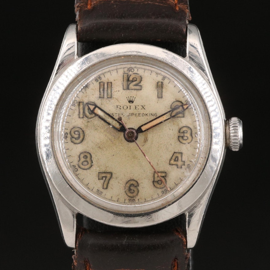 1946 Rolex Oyster Speedking Stainless Steel Stem Wind Wristwatch
