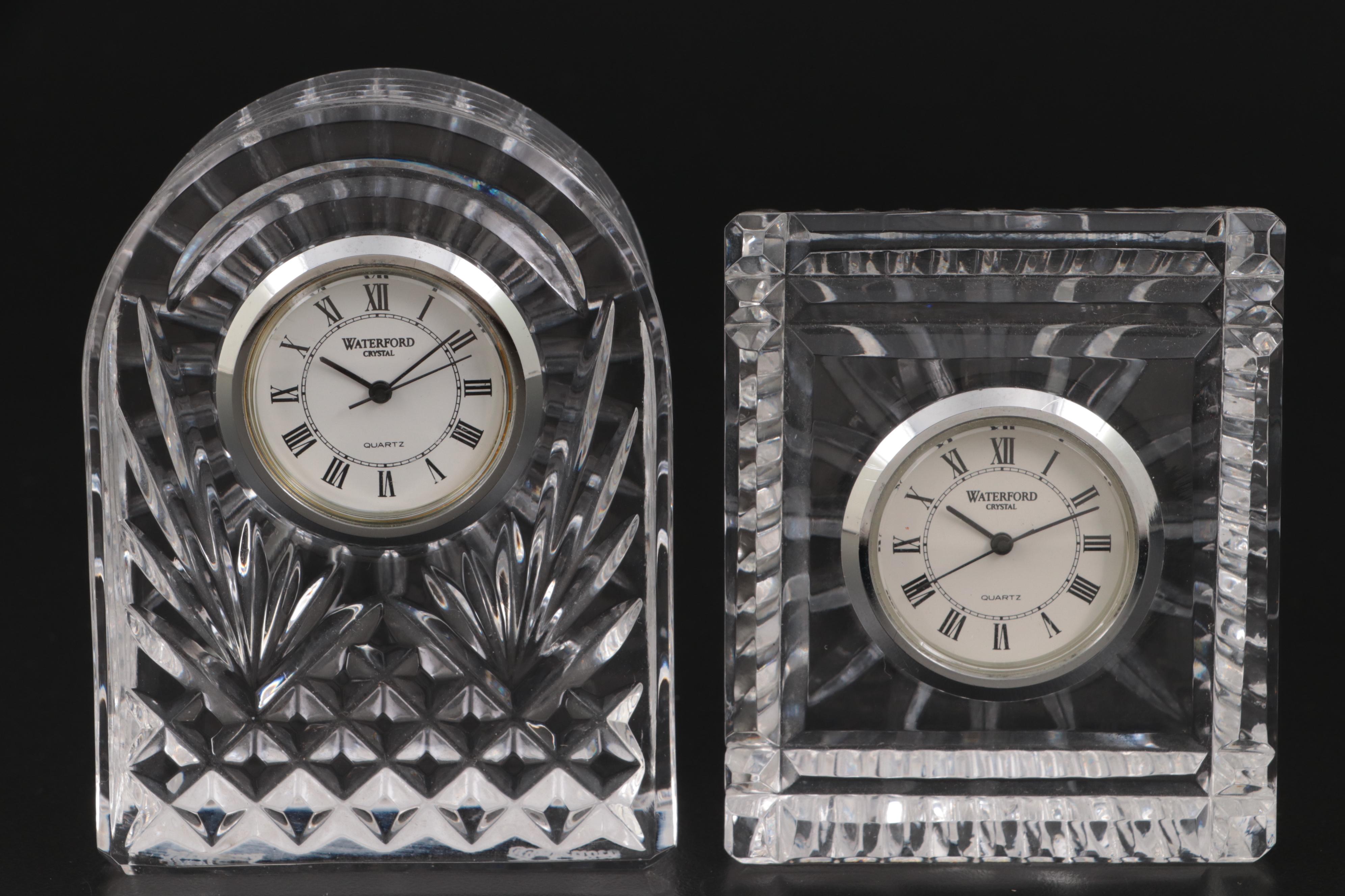 Waterford Crystal Island of Ireland Tray and Desk Clocks and Shamrock