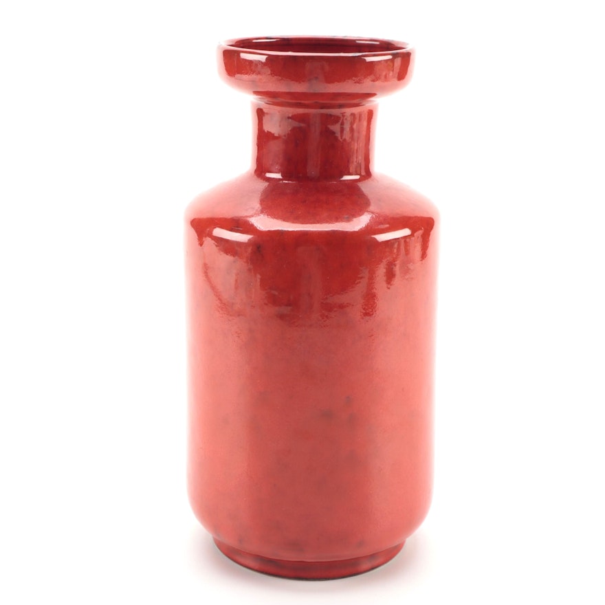 Pleasant Village Atomic Red Rouleau Form Vase, Mid-20th Century