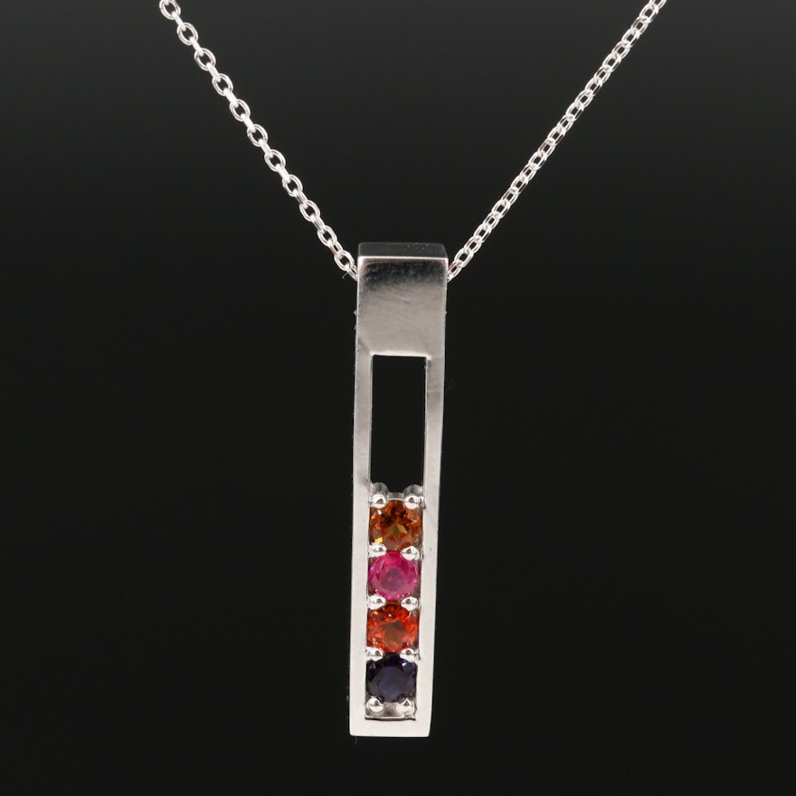 14K Multi-Gemstone Vertical Bar Pendant Necklace