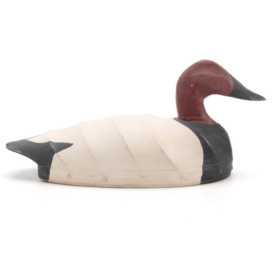 Ron Vick Carved Wooden Canvas Covered Canvasback Duck Decoy