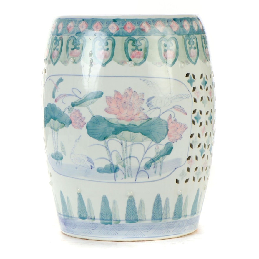 Chinese Water Lilies  and Lily Pads Ceramic Garden Stool