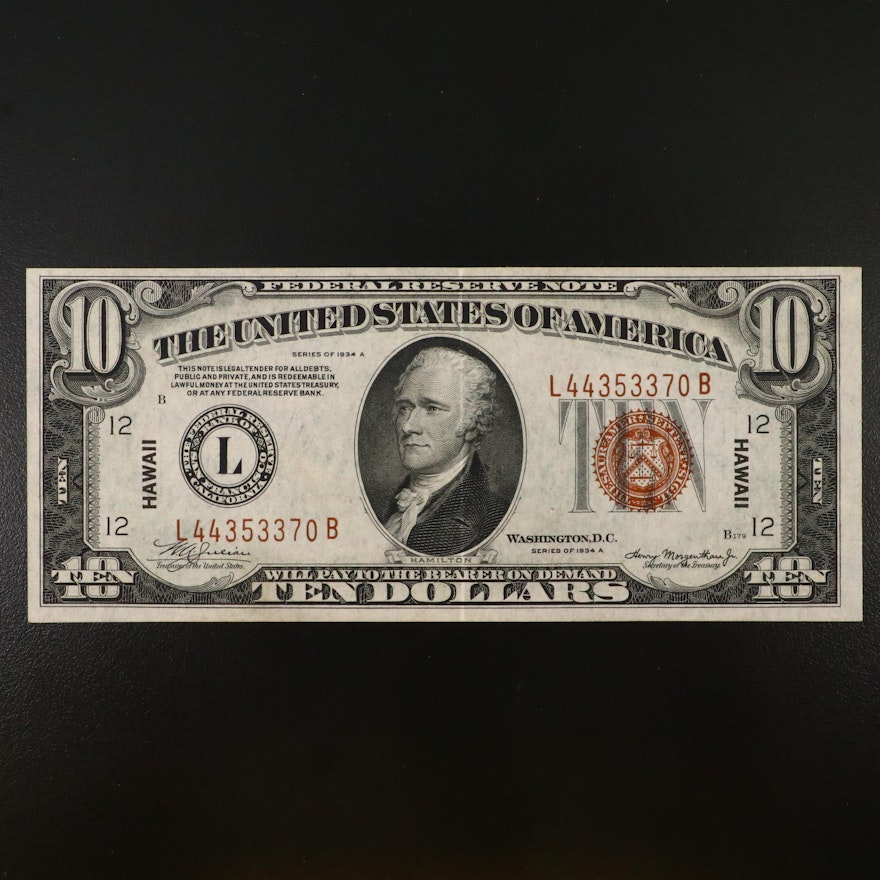 Series of 1934A Hawaii Overprint $10 Federal Reserve Note