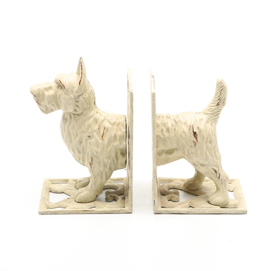 Cold-Painted Cream Colored Scottie Dog Metal Bookends