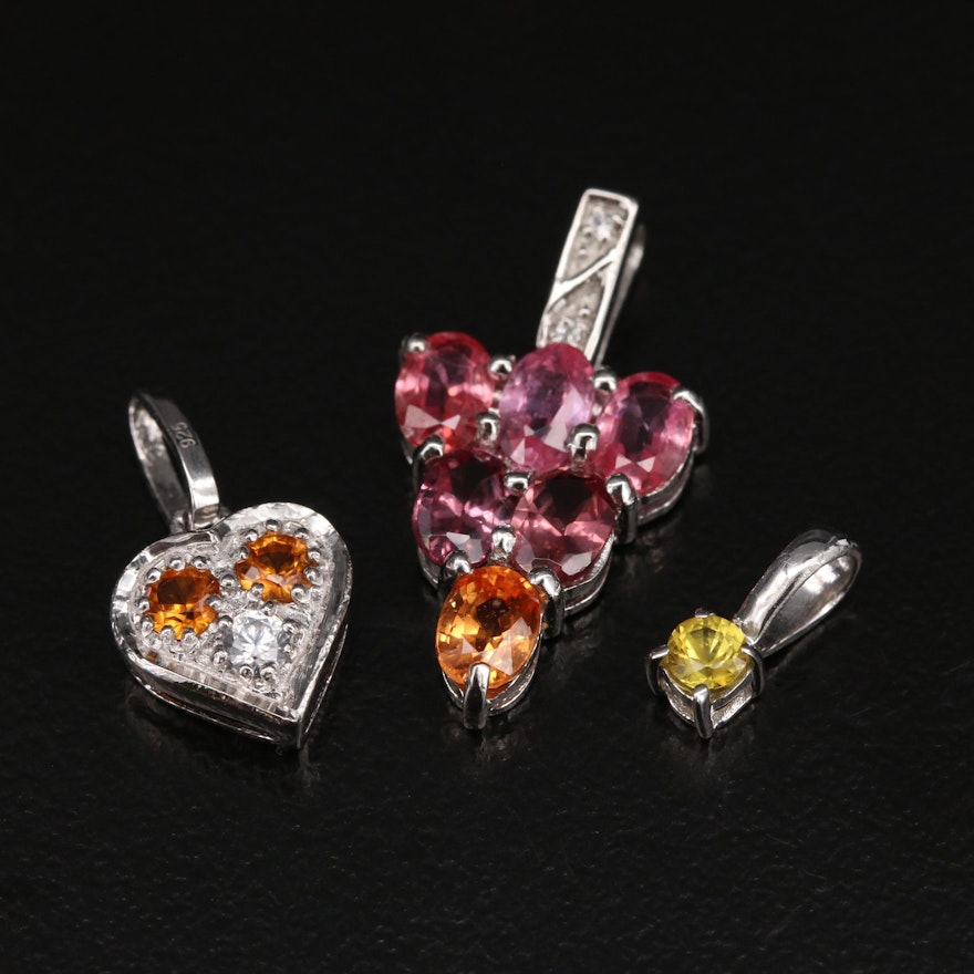 Sterling Pendants Including Sapphire, Zircon and Gemstone