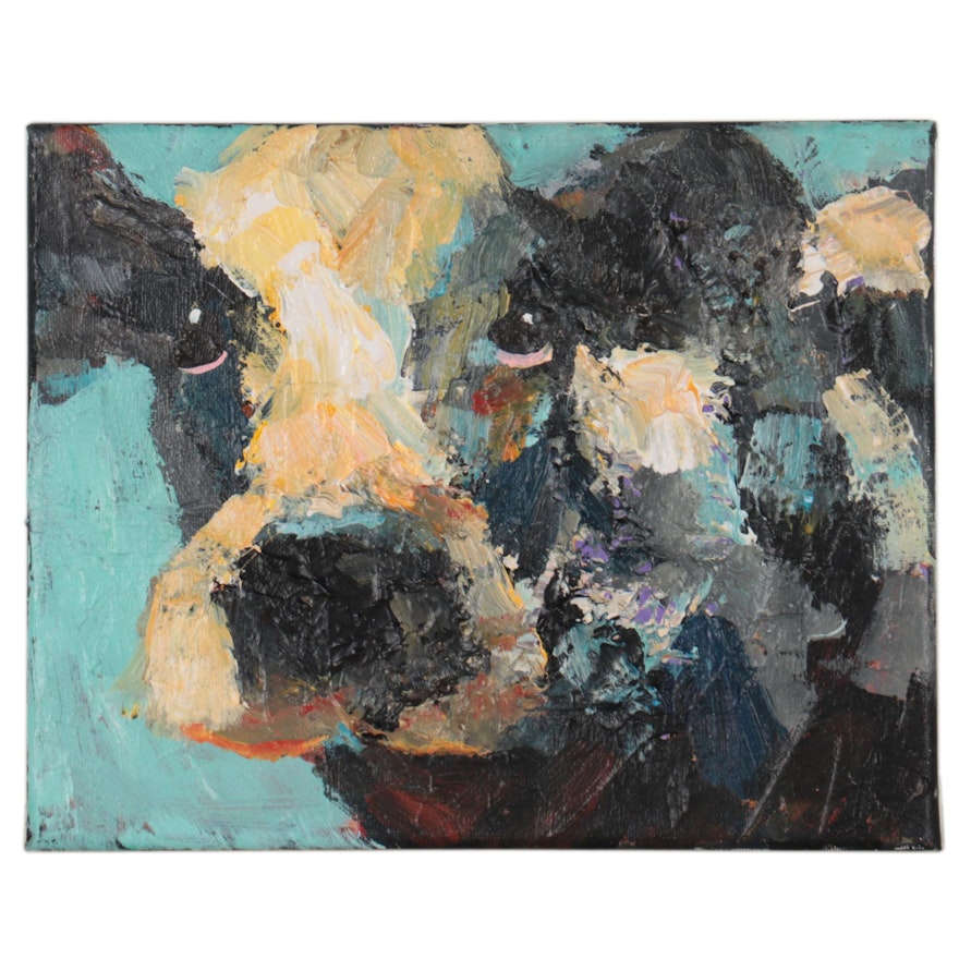 Elle Raines Acrylic Painting of Cow, 21st Century
