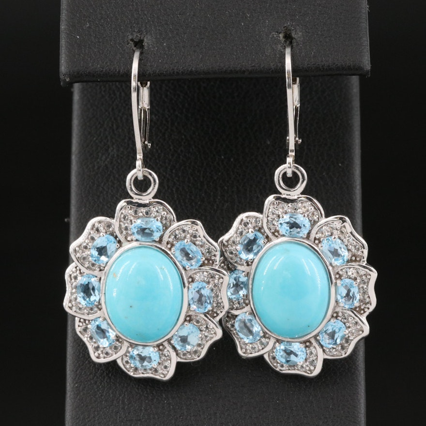 Sterling Silver Turquoise and Sky Blue Topaz Drop Earrings