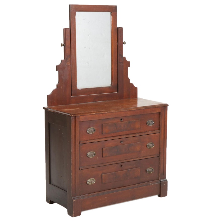 Walnut and Burl Walnut Three-Drawer Dresser, Early 20th Century