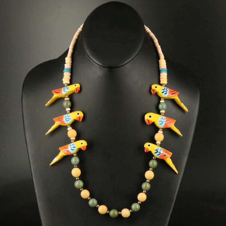 Wooden Parrot Beaded Necklace