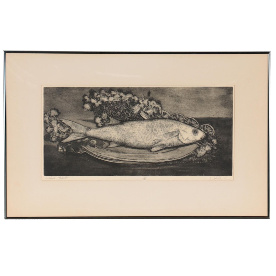 W.H. Rawls Etching With Aquatint "Smoked Mullet," Mid-Late 20th Century