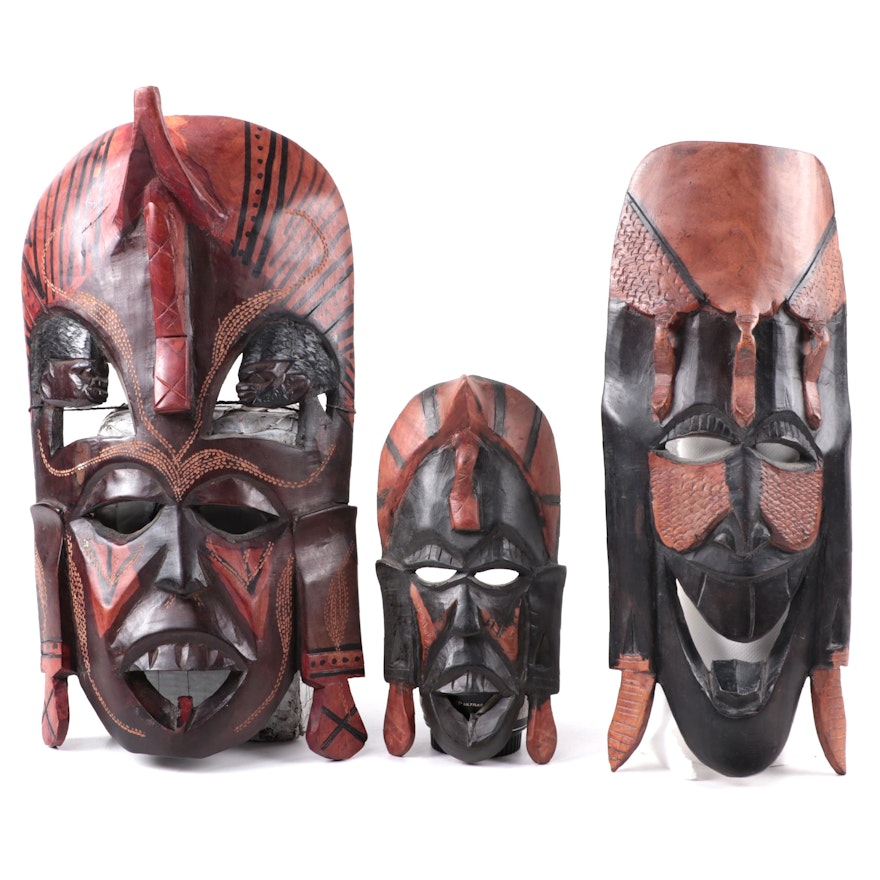 Kenyan Hand-Carved Wood Decorative Masks