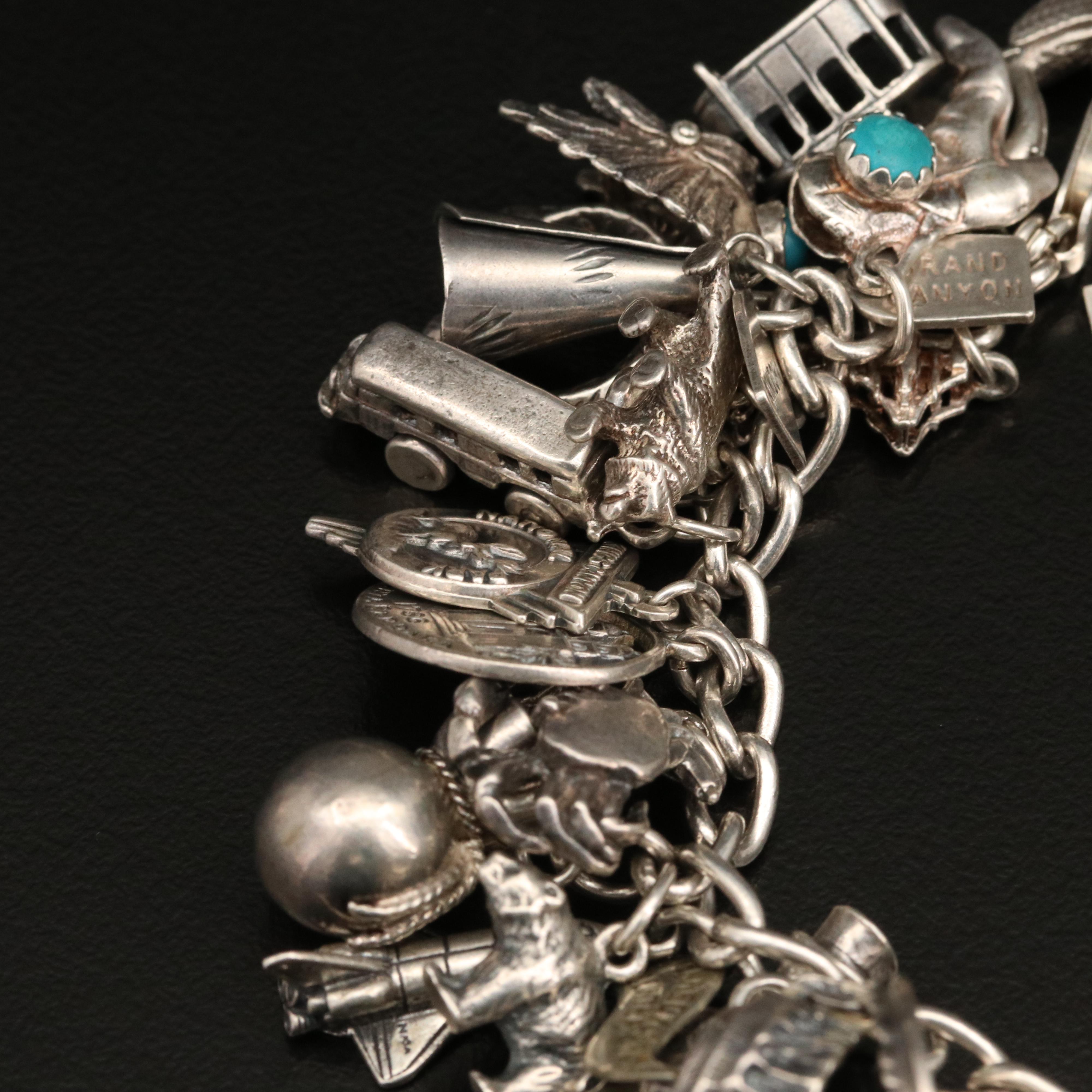 Vintage Sterling Charm Bracelet with Disneyland Castle and Bell Trading Co.