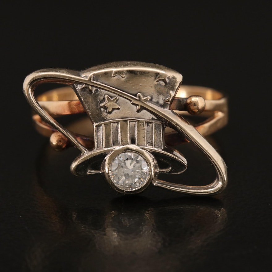 Vintage 10K Diamond Lapel Pin Converted onto 14K Ring