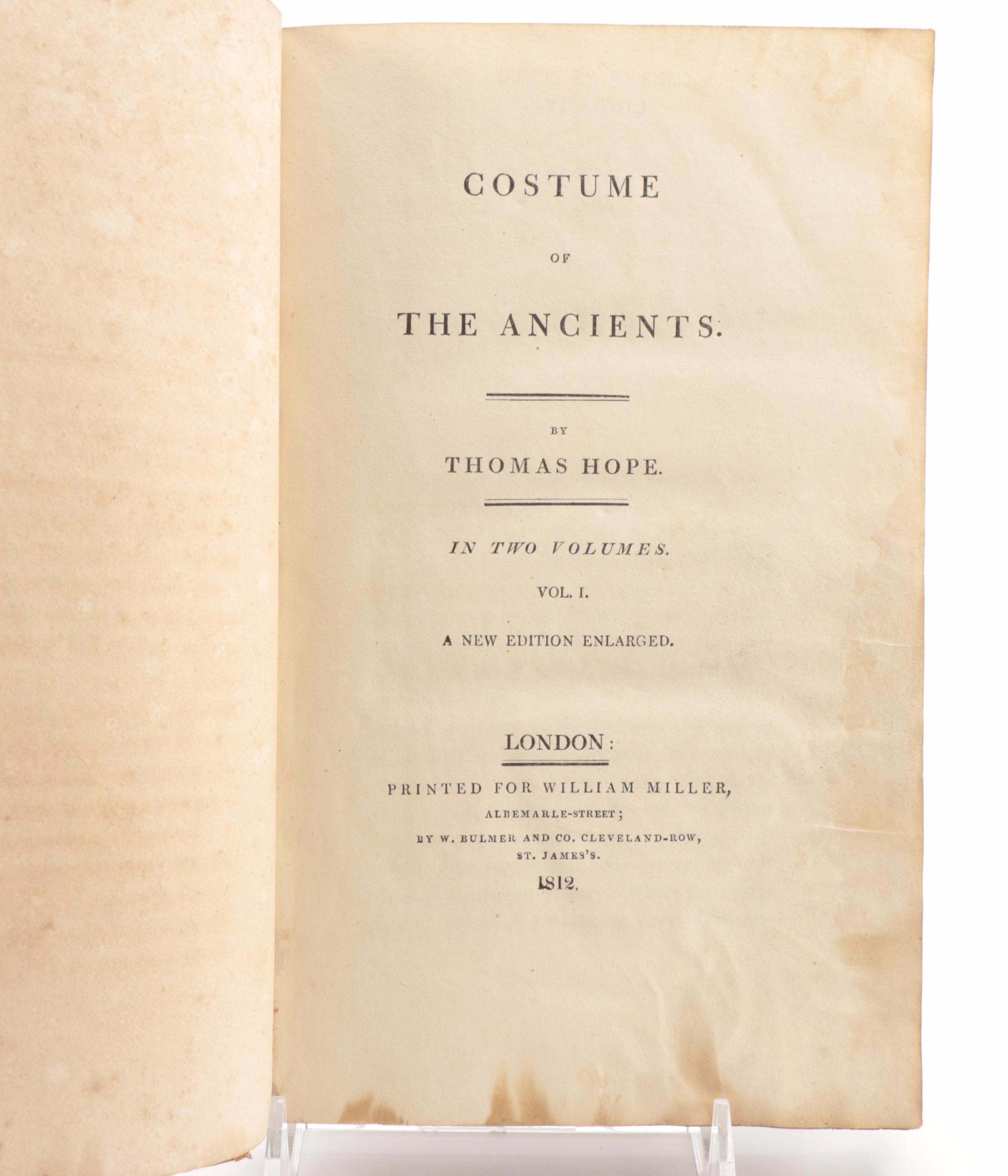 "Costume of the Ancients" Complete Two-Volume Set by Thomas Hope, 1812