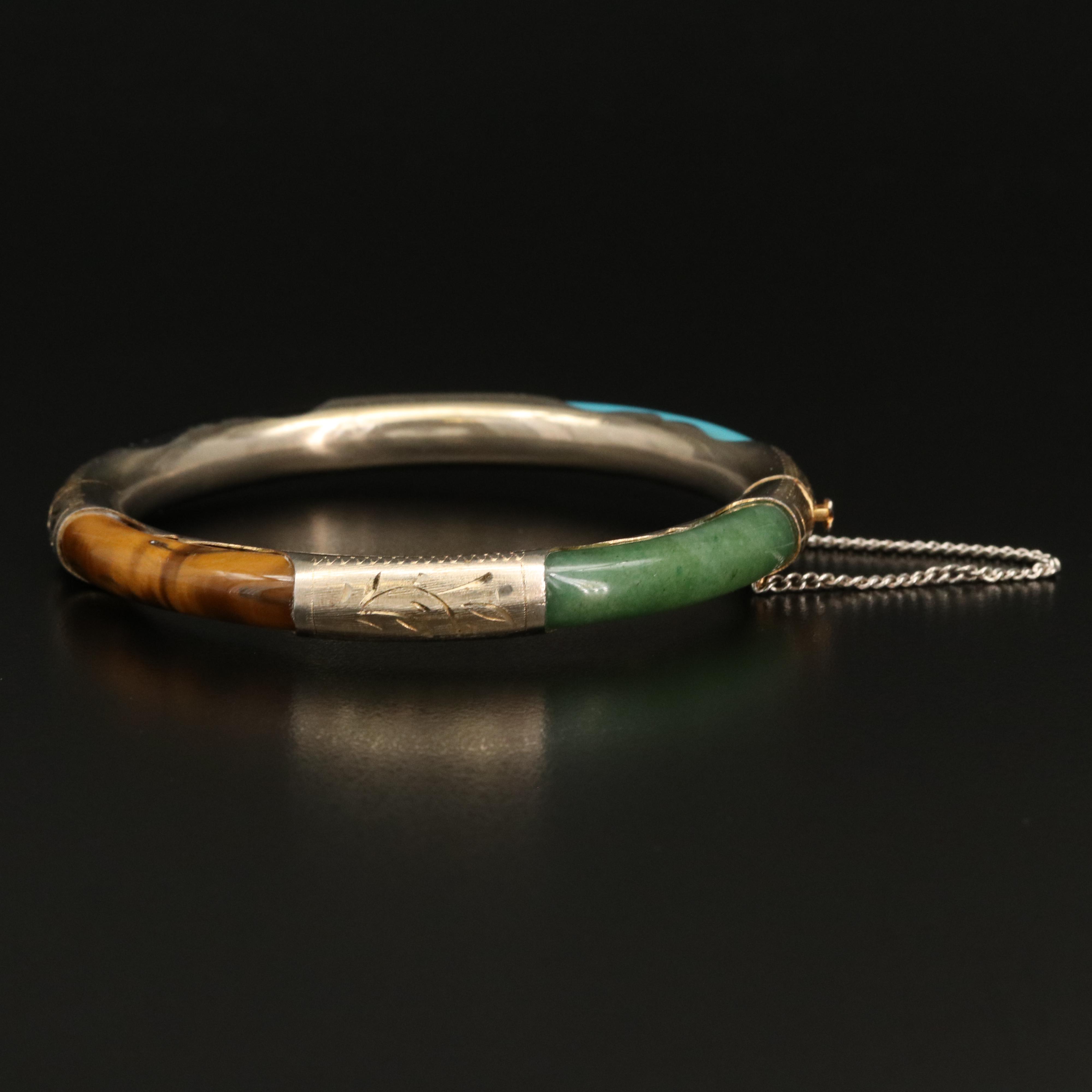 Bangle Including Tiger's Eye, Quartzite and Faux Black Onyx