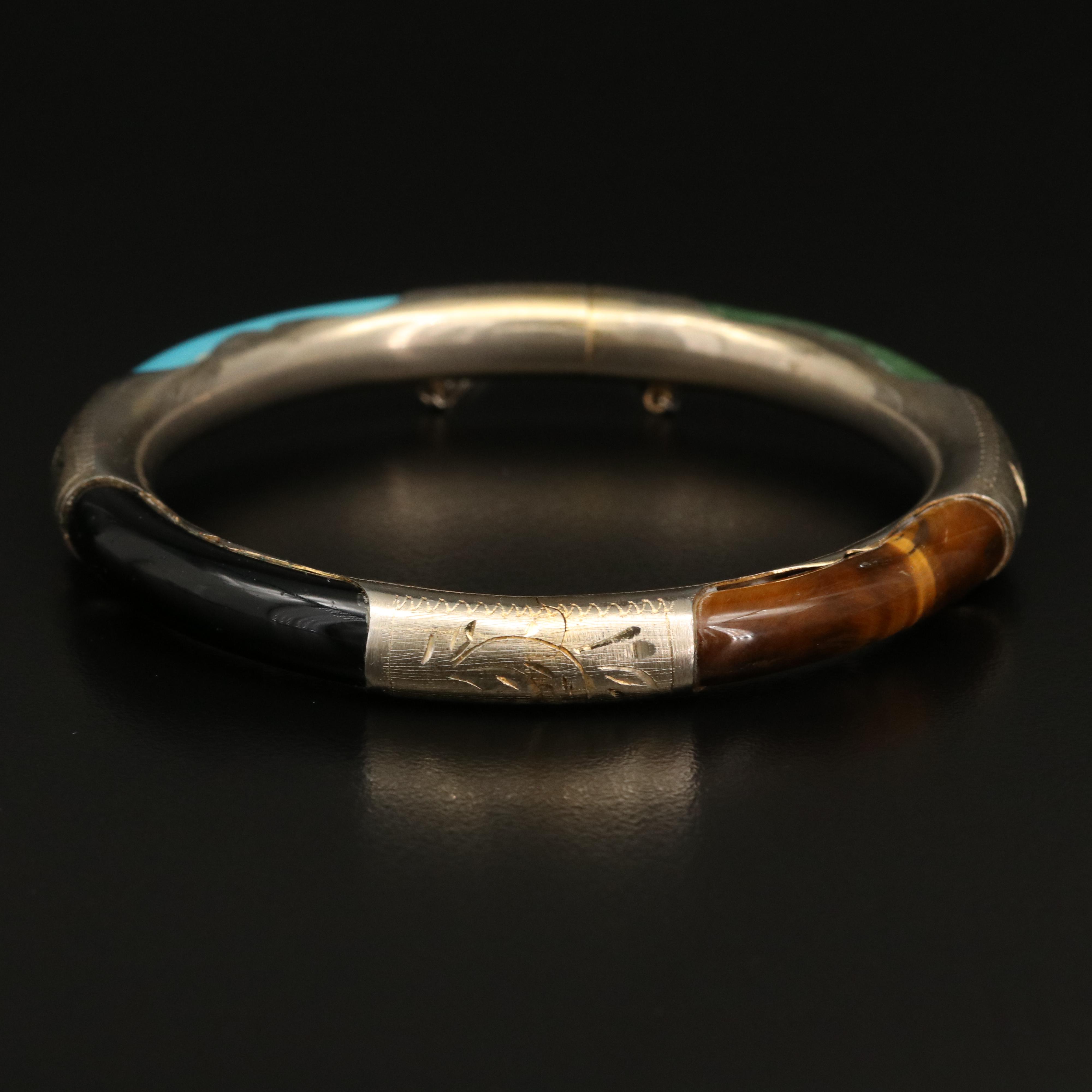 Bangle Including Tiger's Eye, Quartzite and Faux Black Onyx