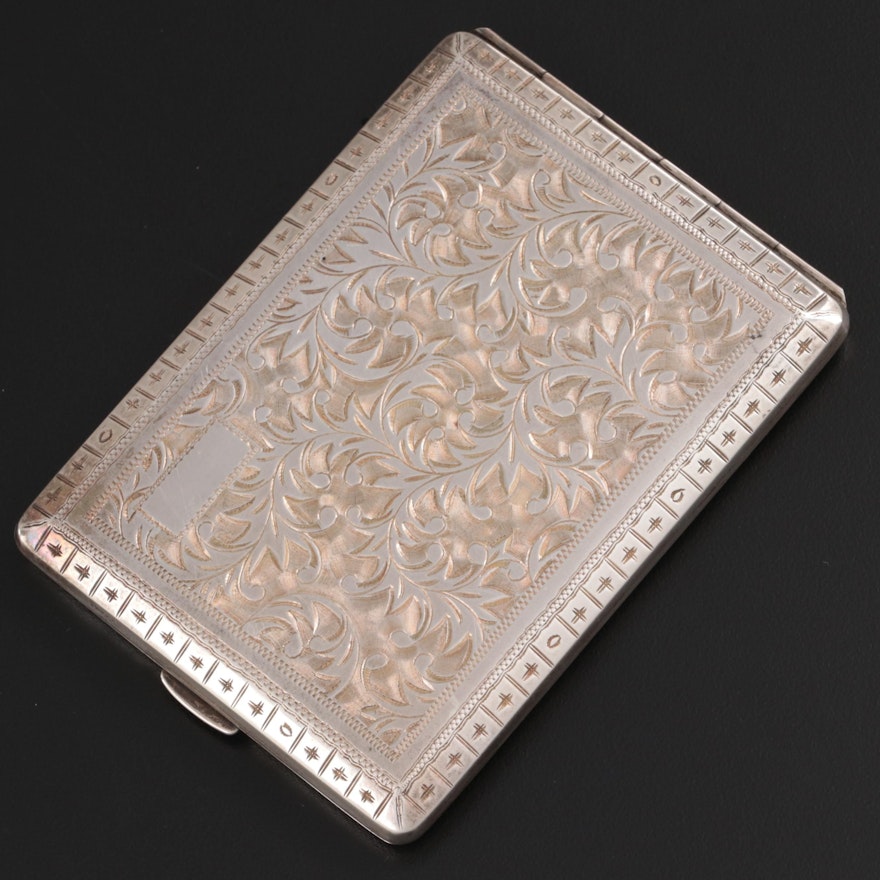 Chased Scrolling Foliate Sterling Silver Cigarette Case, Early-Mid 20th Century