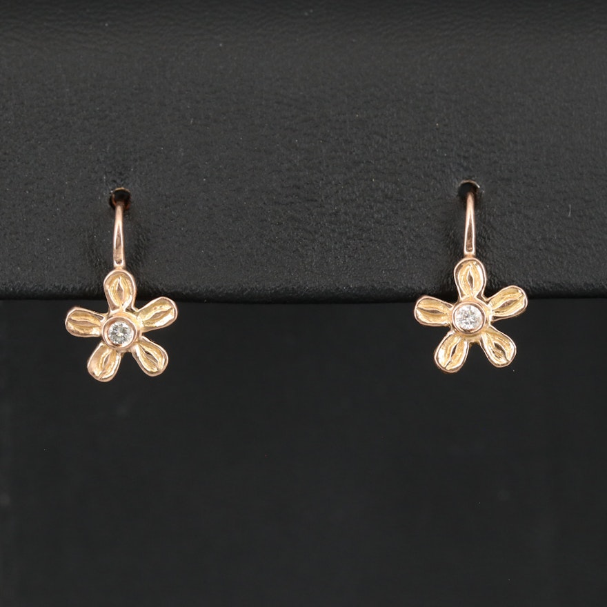 14K Diamond Flower Drop Earrings