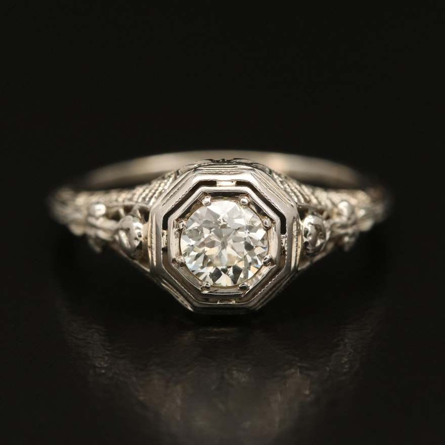 Art Deco 18K Diamond Filigree Ring