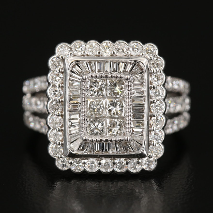 14K 1.95 CTW Diamond Rectangular Ring with Scalloped Detail