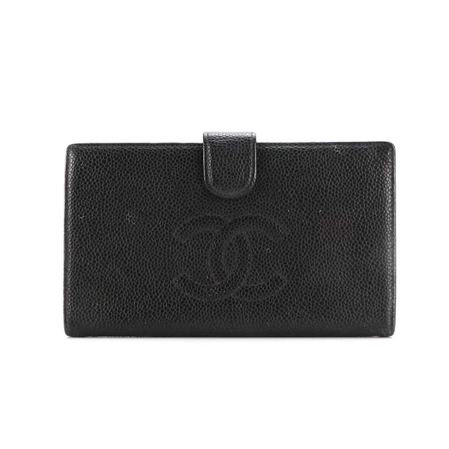 Chanel CC Black Caviar Leather Long Wallet