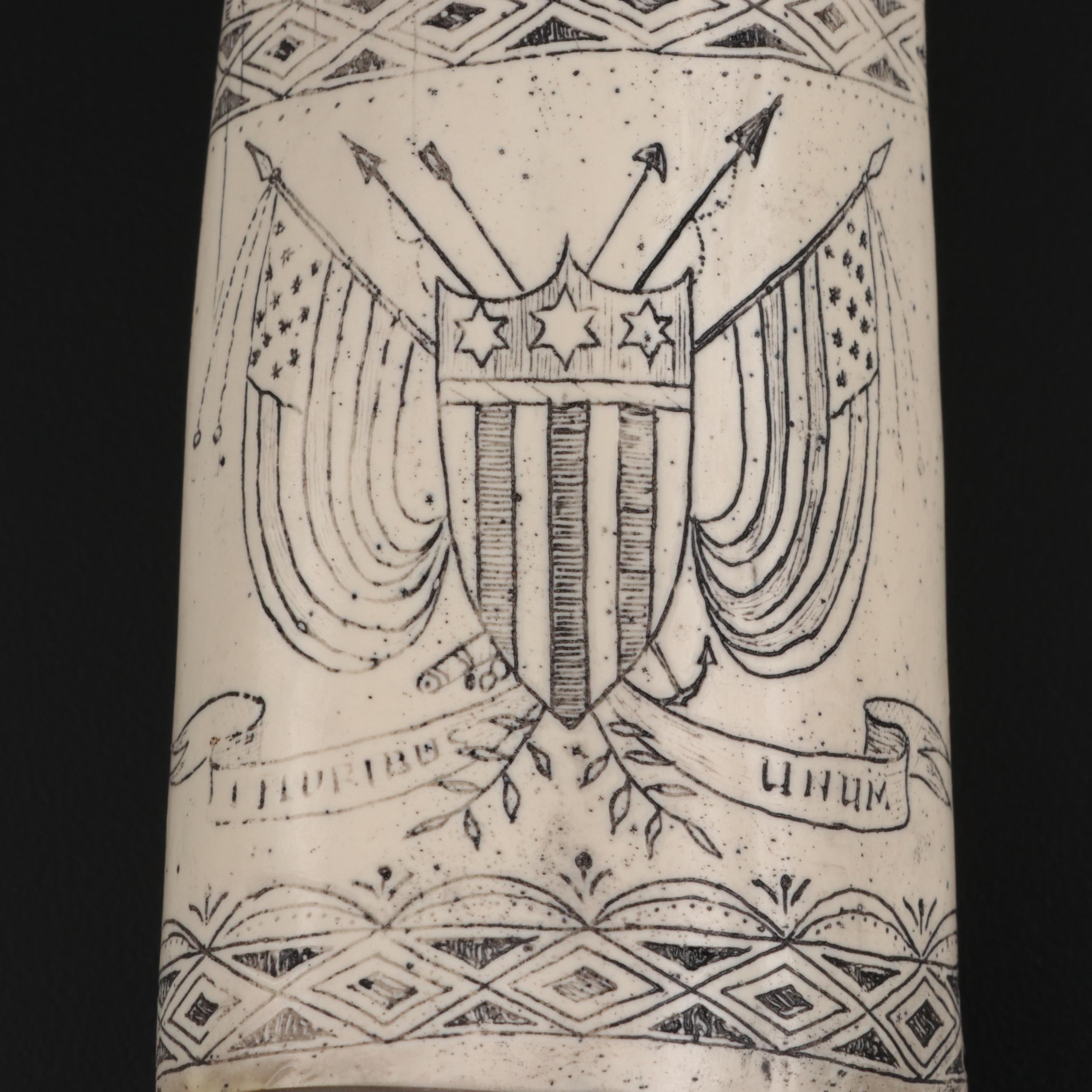 Faux Scrimshaw "The Ship Regulus Captain James Hoad" Resin Walrus Tusk