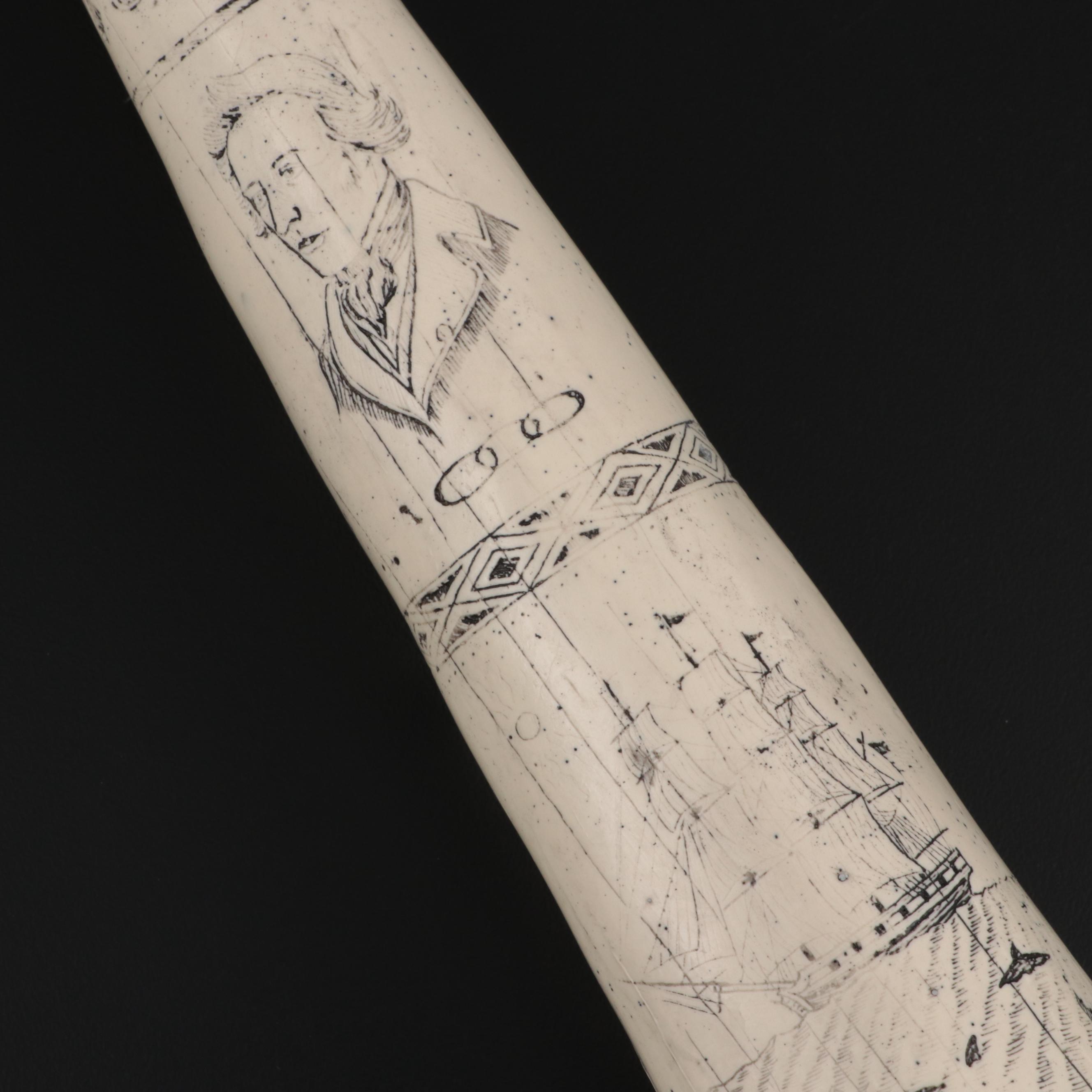 Faux Scrimshaw "The Ship Regulus Captain James Hoad" Resin Walrus Tusk