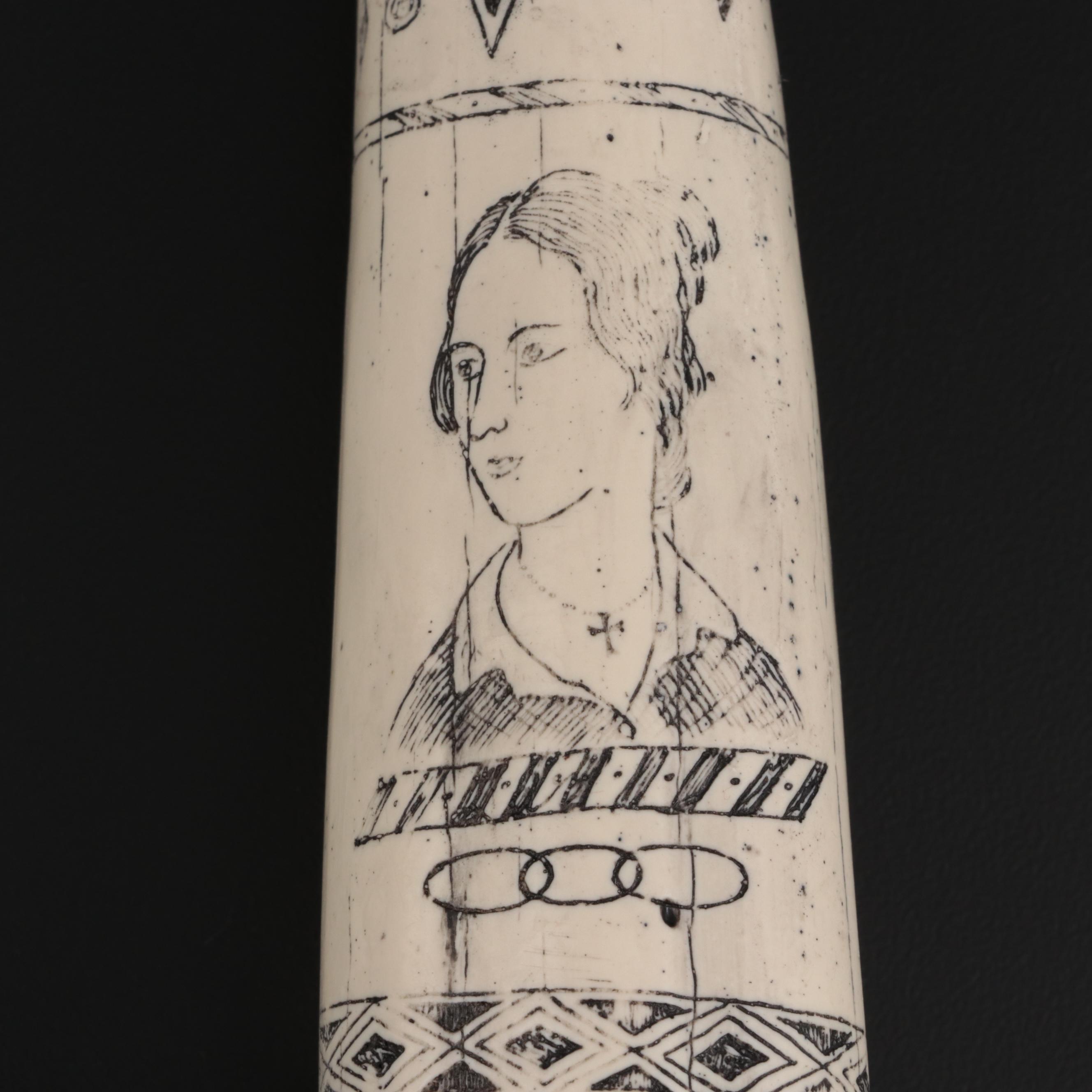 Faux Scrimshaw "The Ship Regulus Captain James Hoad" Resin Walrus Tusk