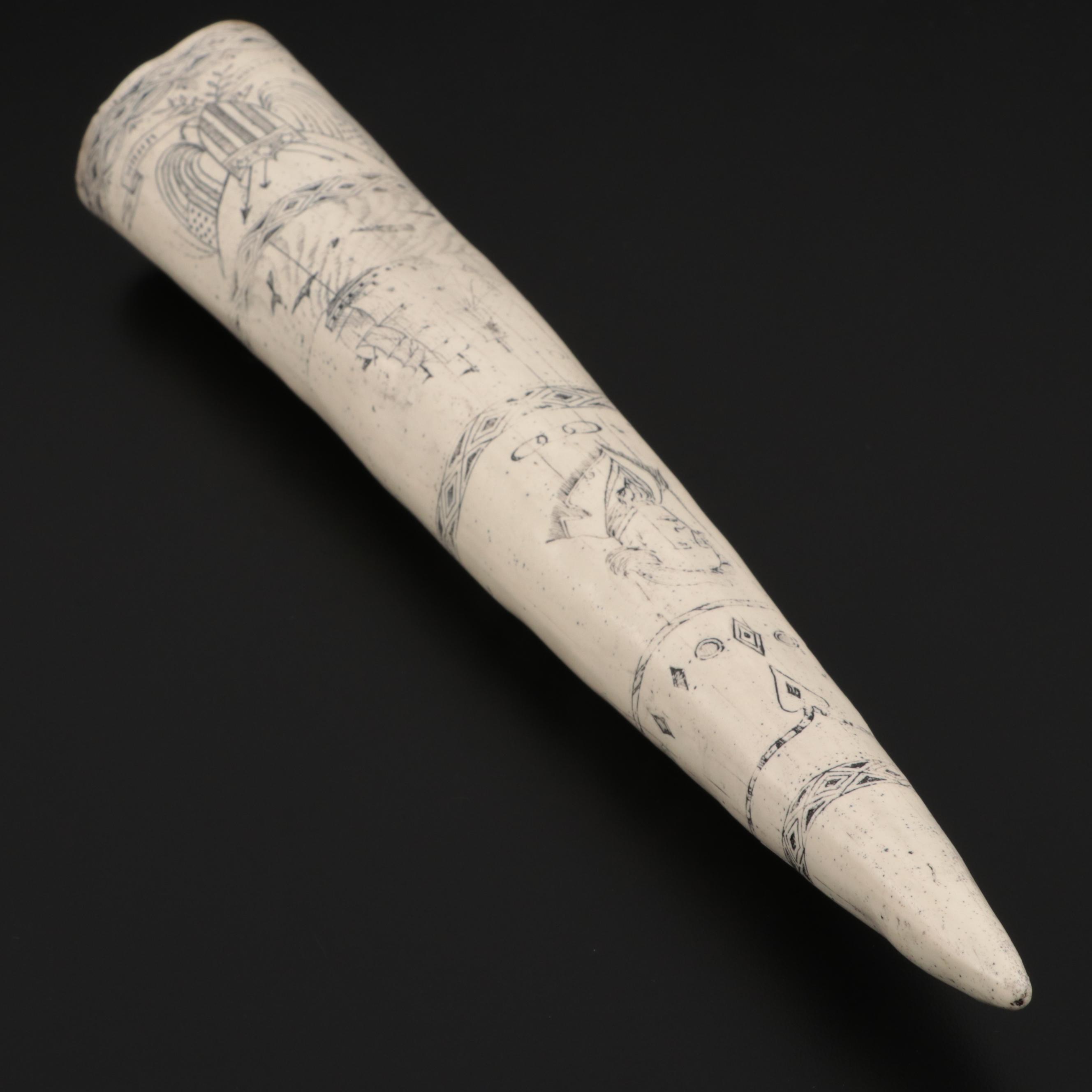 Faux Scrimshaw "The Ship Regulus Captain James Hoad" Resin Walrus Tusk