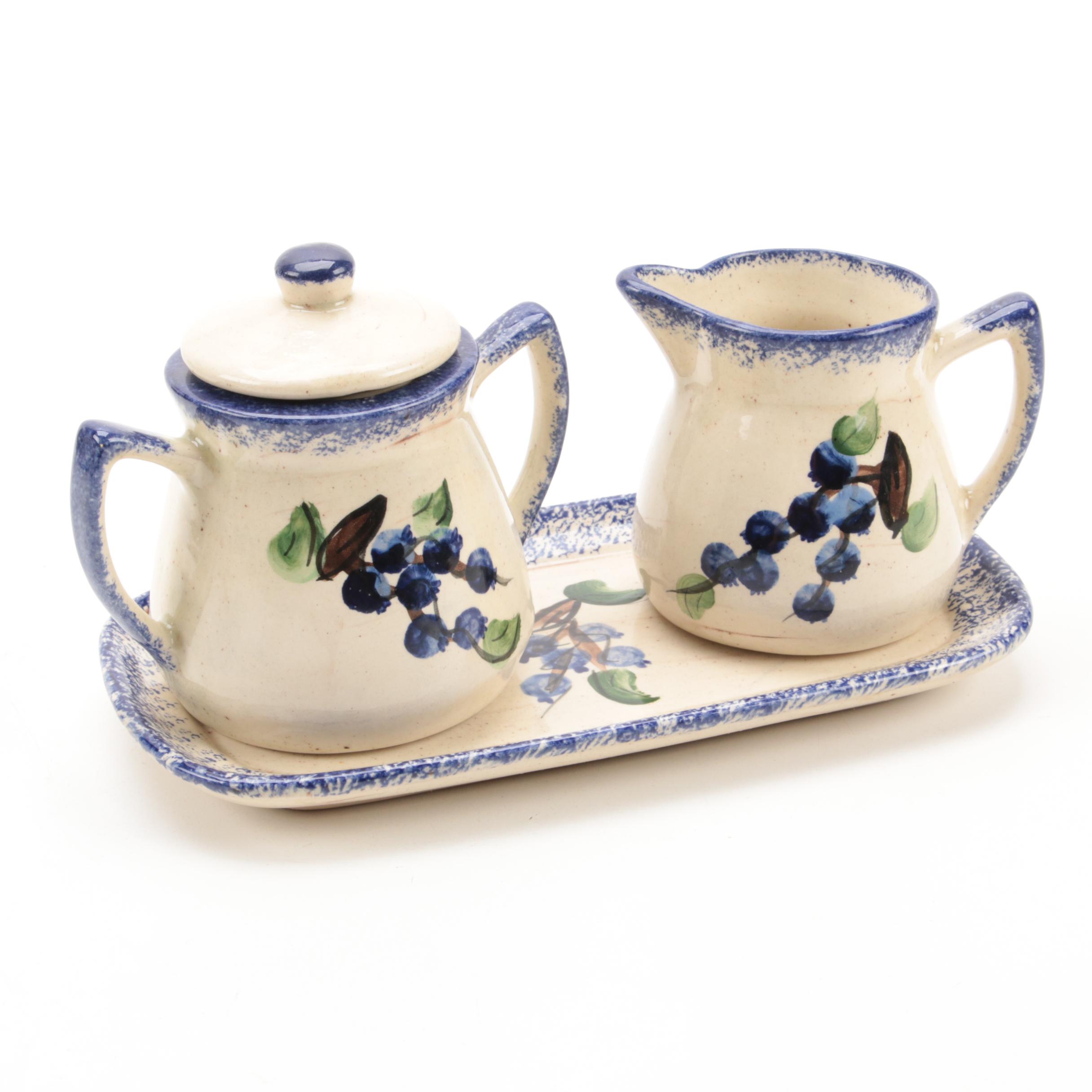 Thelma Leighton Stoneware Blueberry Pattern Tableware, Mid to Late 20th Century