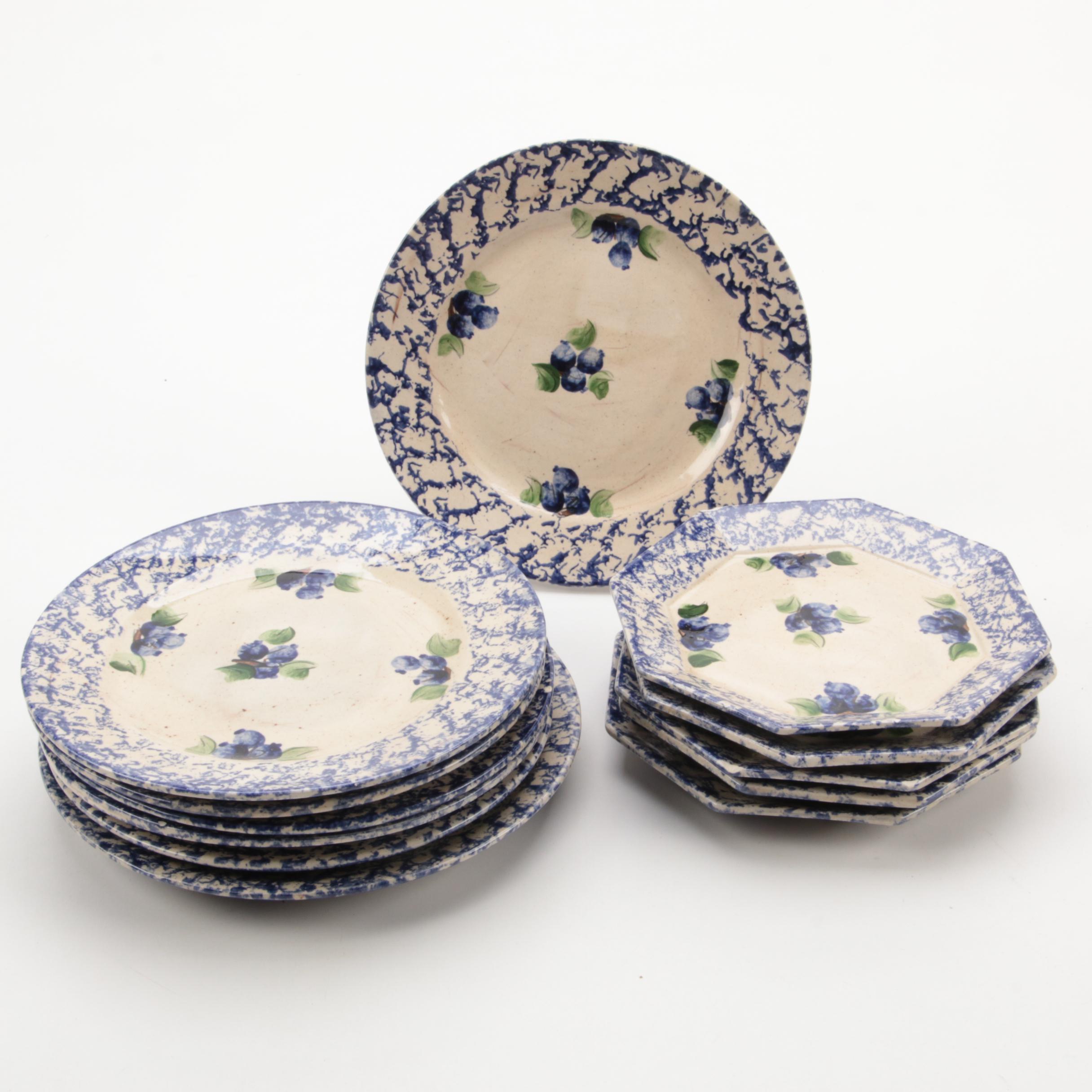 Thelma Leighton Stoneware Blueberry Pattern Tableware, Mid to Late 20th Century