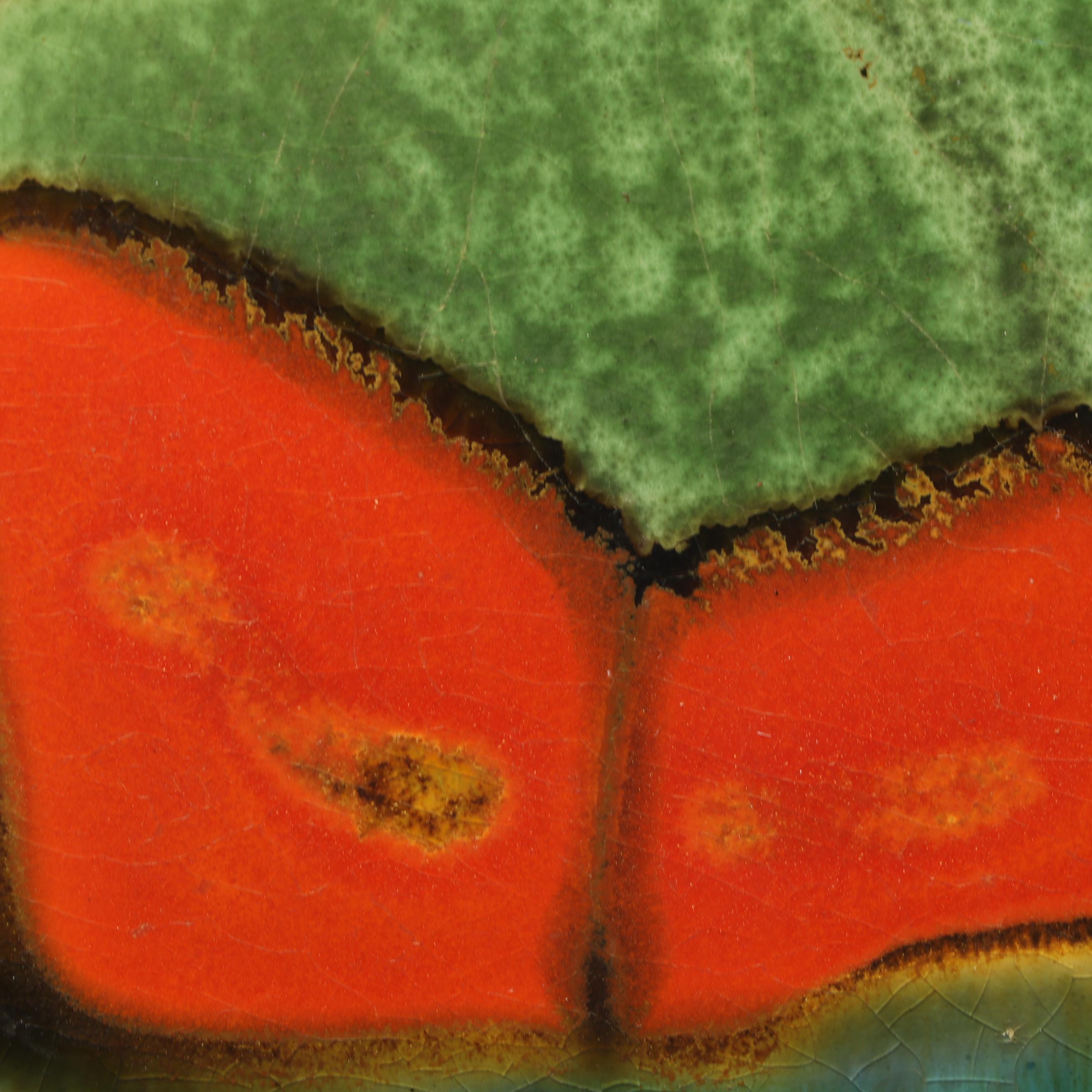 Pair of Mid Century Modern Abstract Enameled Copper and Walnut Door Handles