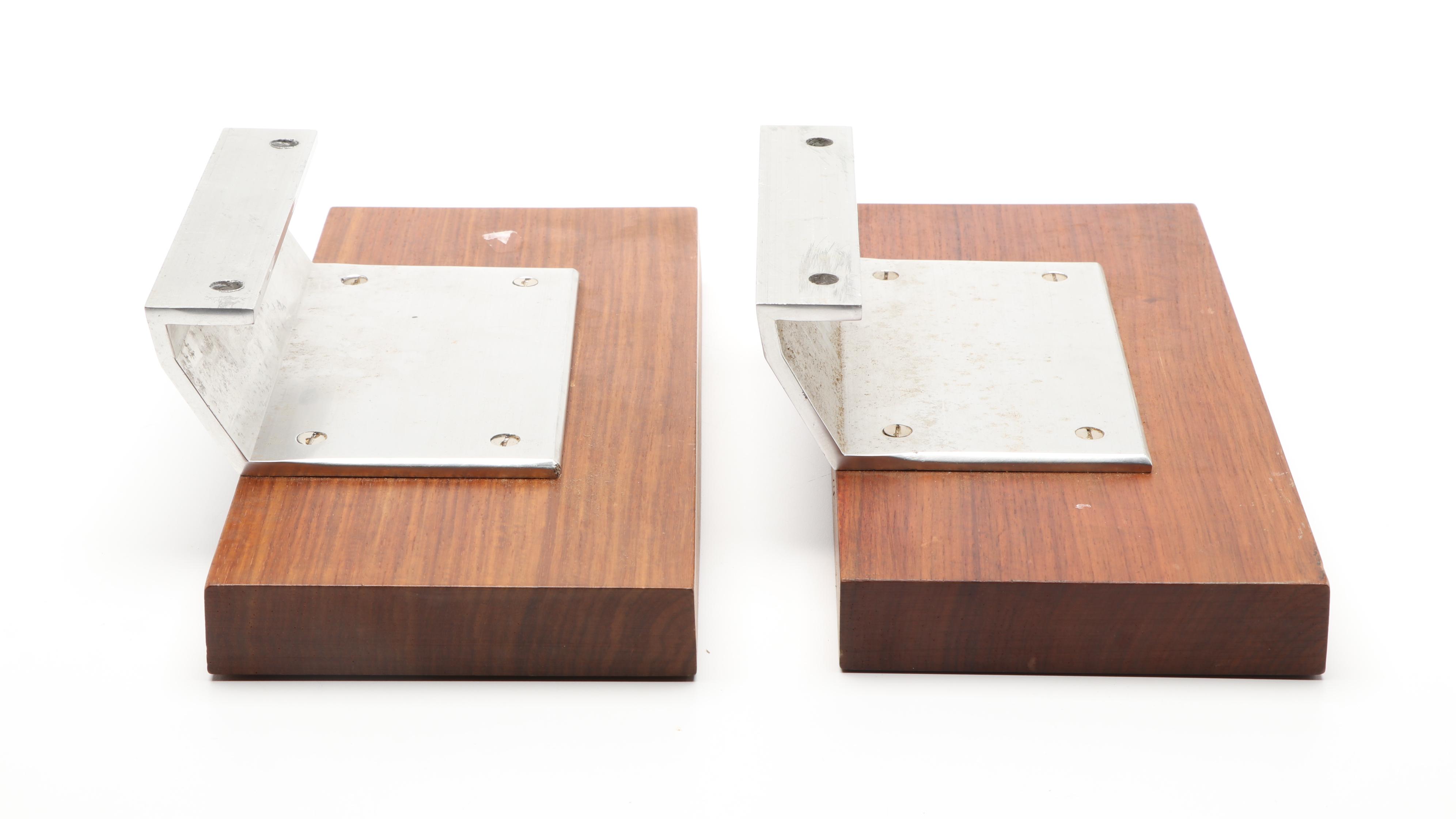 Pair of Mid Century Modern Abstract Enameled Copper and Walnut Door Handles