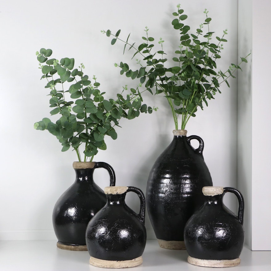 Glazed Terracotta Jugs with Artificial Plants, Contemporary