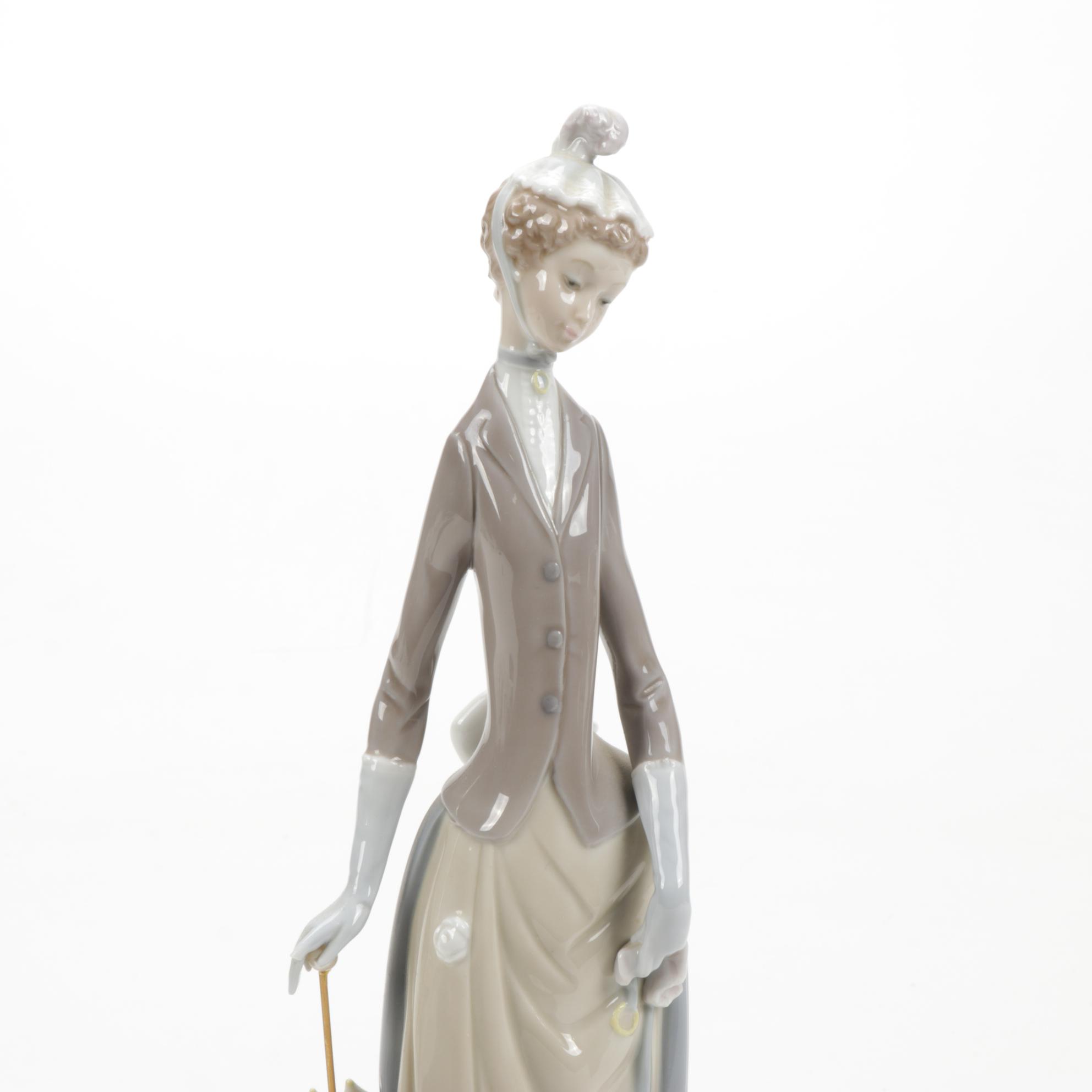 Lladró "Lady with Umbrella and Dog" Porcelain Figurine, 1971–1974