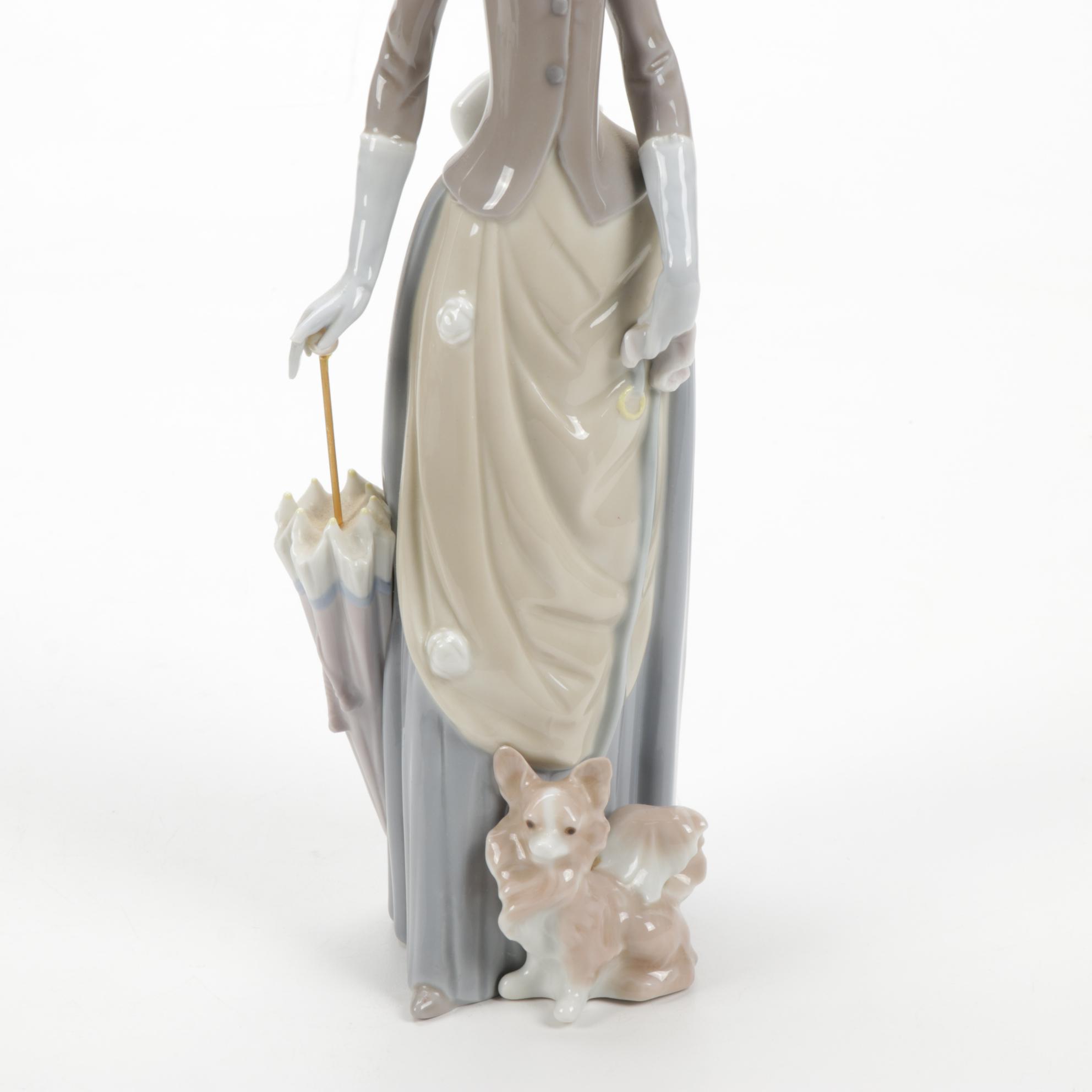 Lladró "Lady with Umbrella and Dog" Porcelain Figurine, 1971–1974