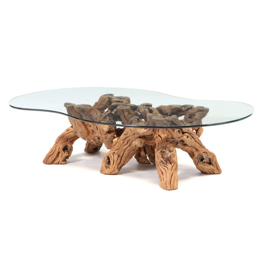 Driftwood and Glass Top Coffee Table