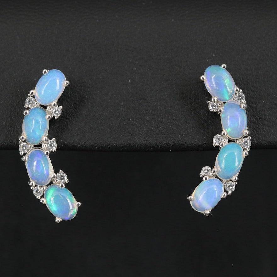 Sterling Opal and Cubic Zirconia Earrings